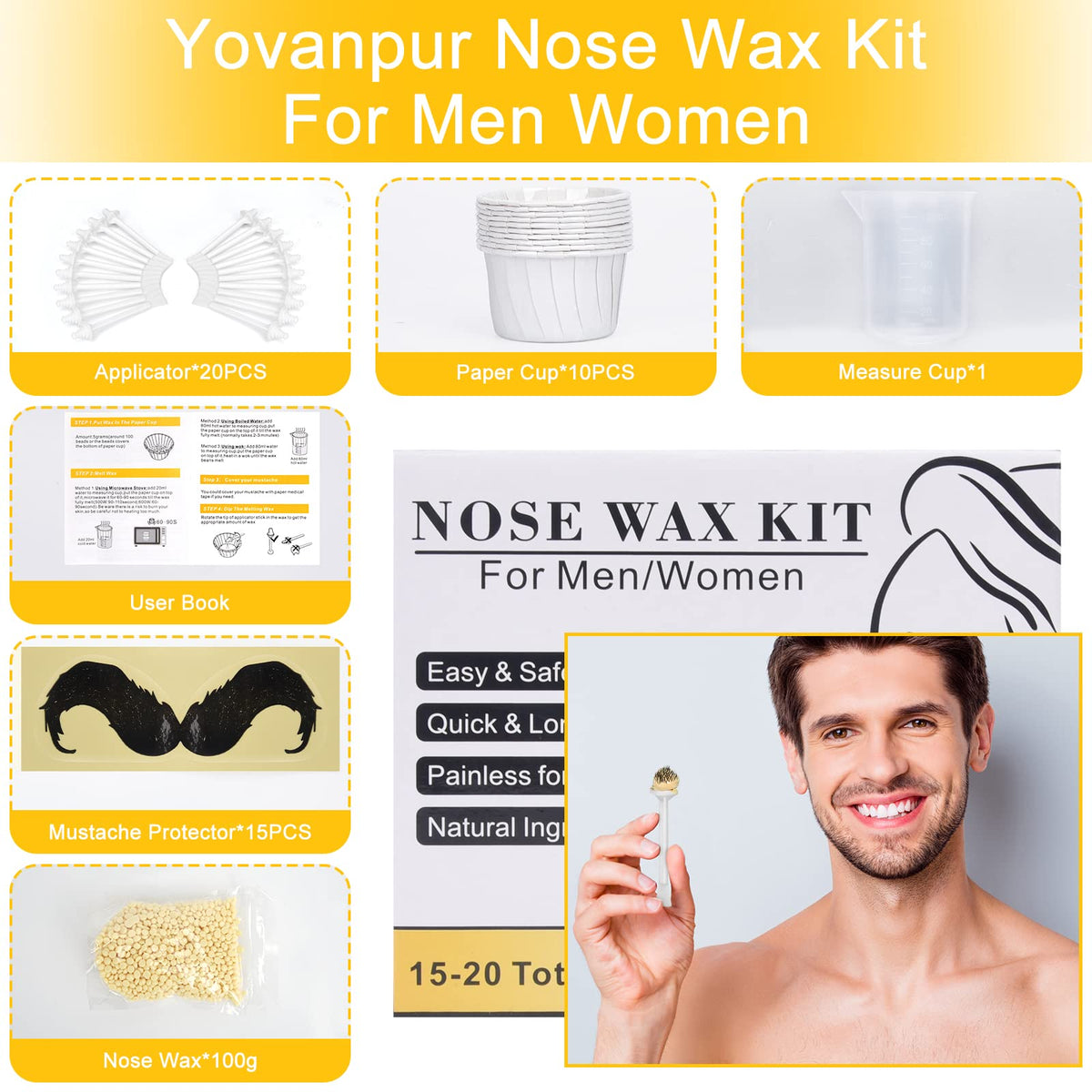 Yovanpur applicators and wooden sticks displayed for precise, hygienic waxing