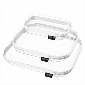 YQBRAO front pack view showing three clear hard shell pouches and organization benefit