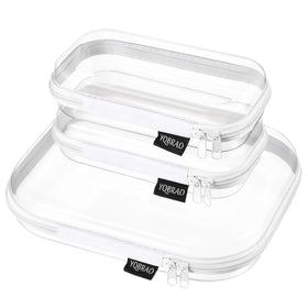 YQBRAO three-pack front view showing clear rigid organizer pouches and sizes