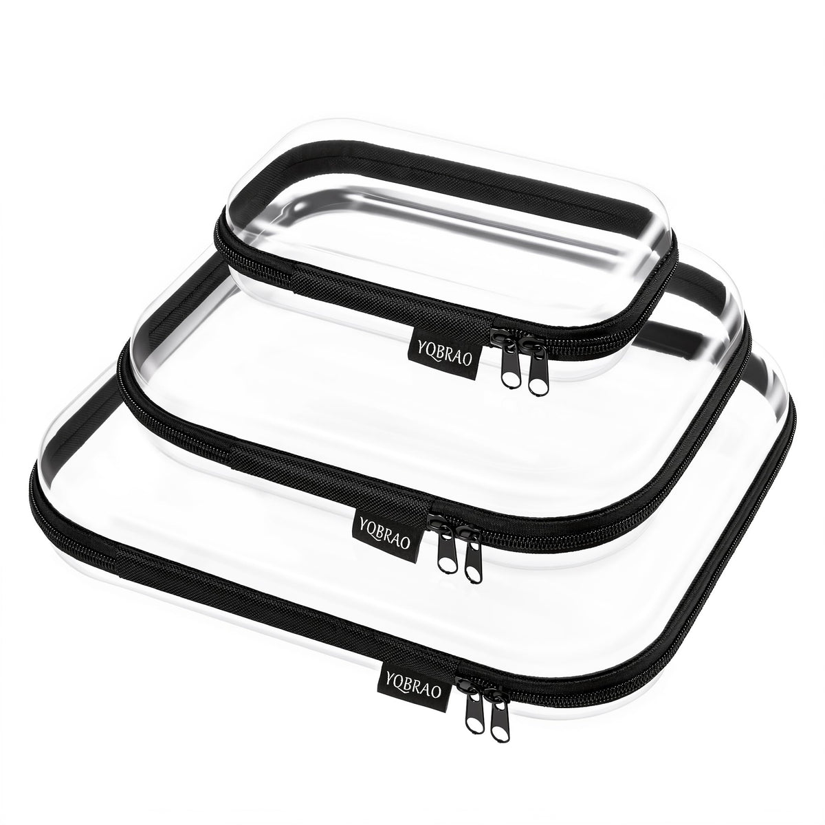 YQBRAO front view of clear hard shell set showing organized storage benefit