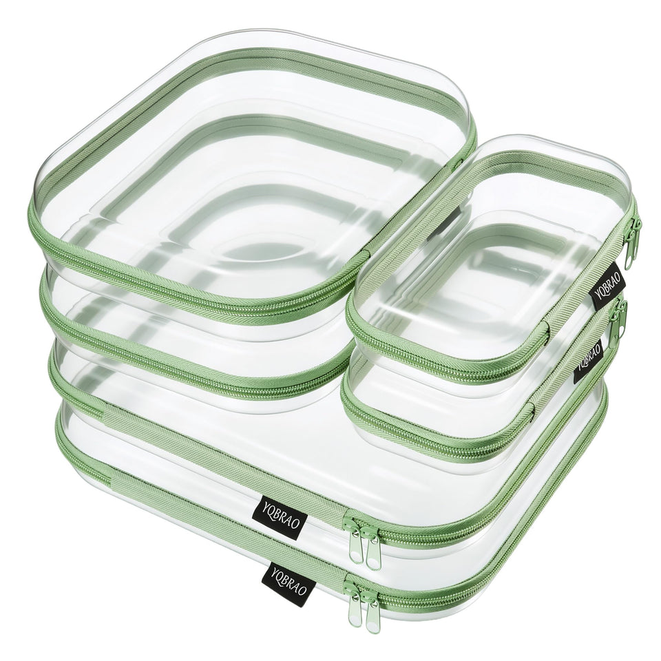 YQBRAO front view of six clear green pouches showing sizes and visibility benefit