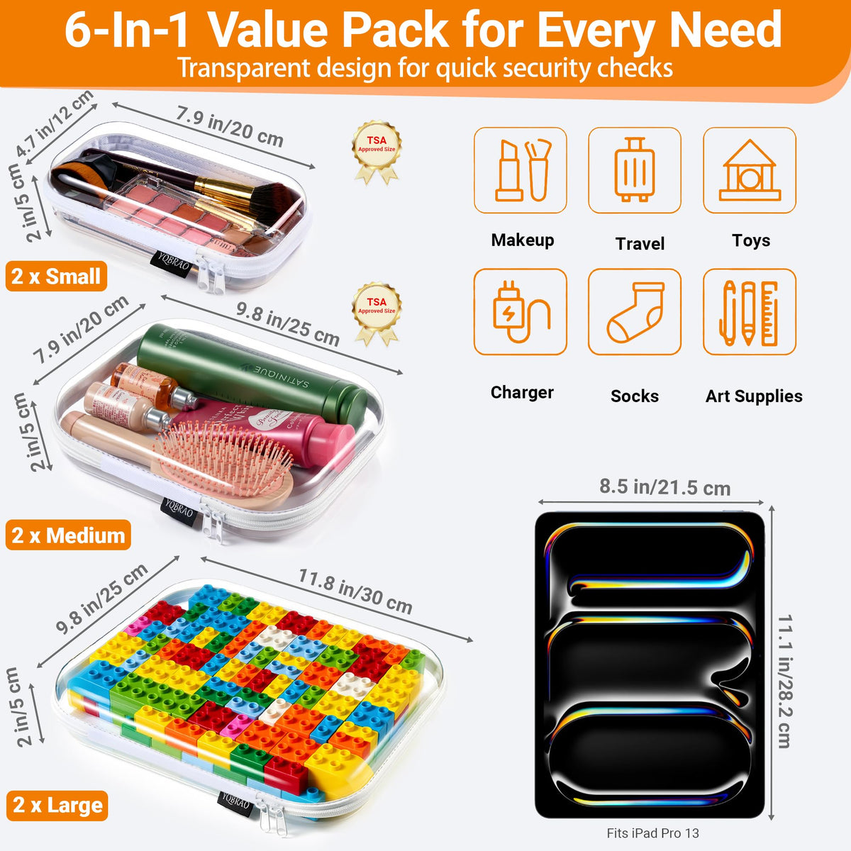 YQBRAO large pouch packed with full-size toiletries protecting bottles from crushing