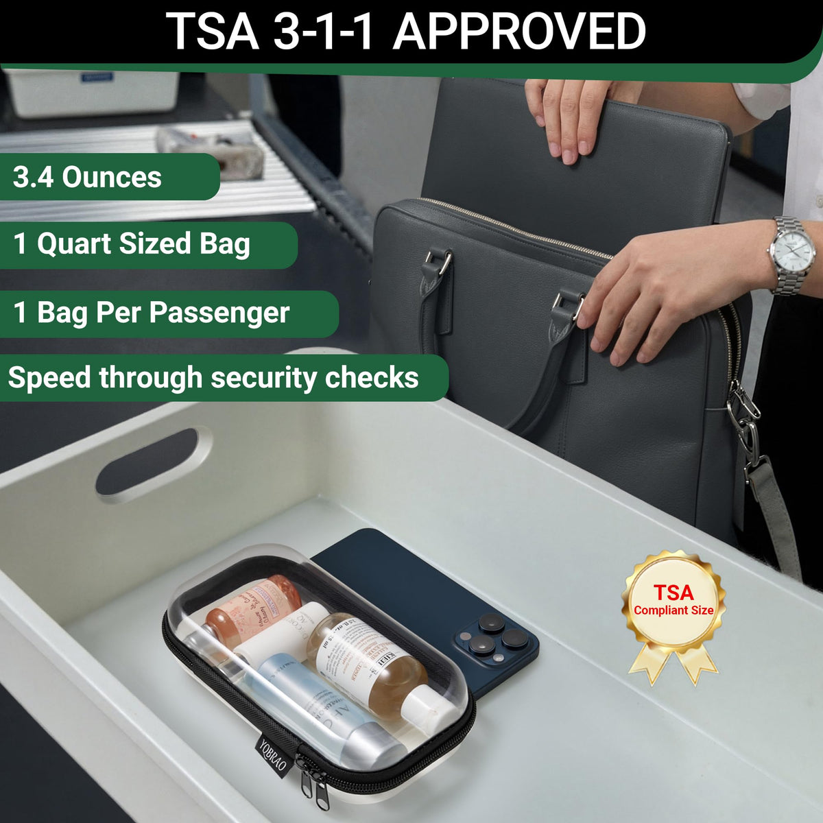 YQBRAO case sliding into backpack illustrating travel-ready low-profile convenience