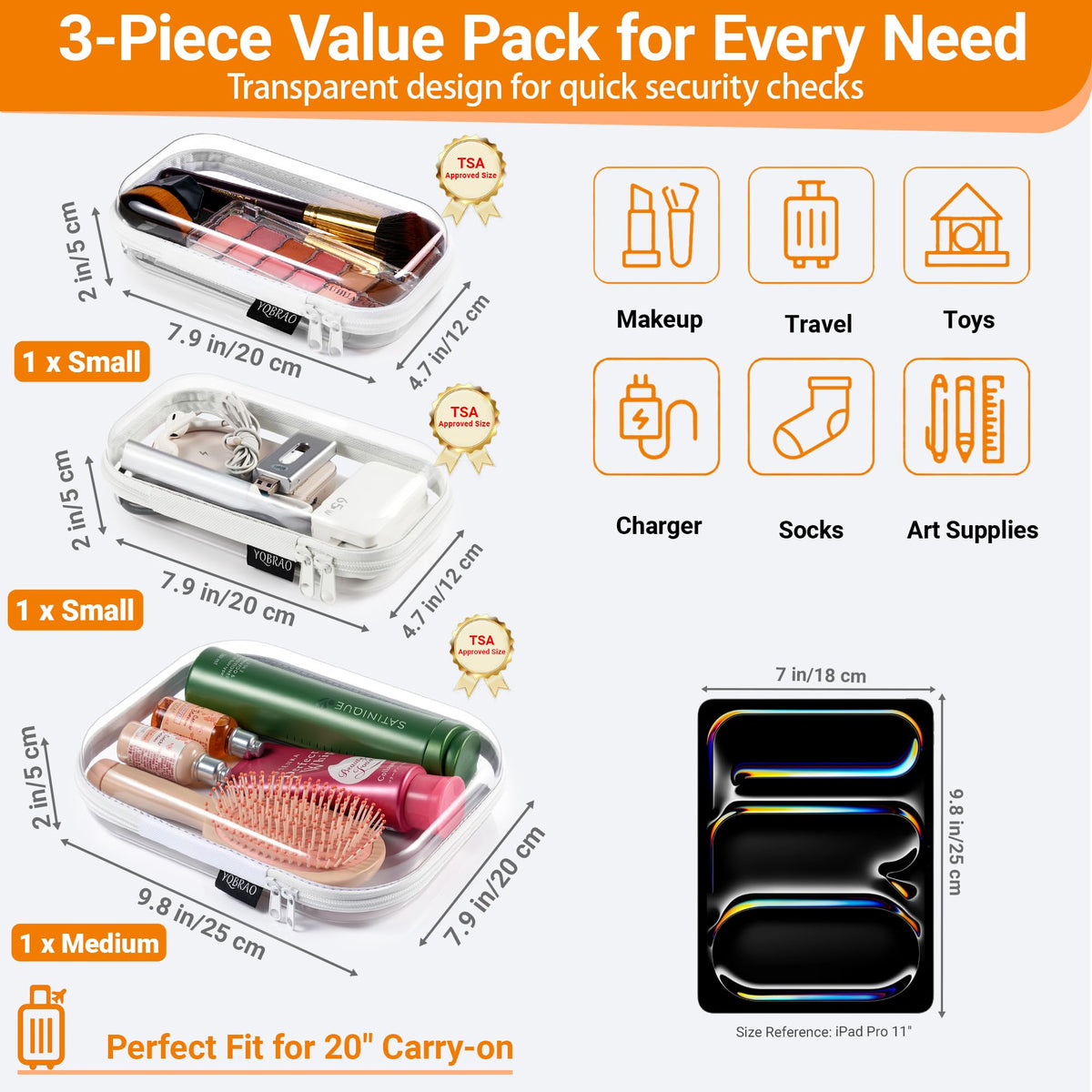 YQBRAO medium case open with skincare bottles, protects fragile products