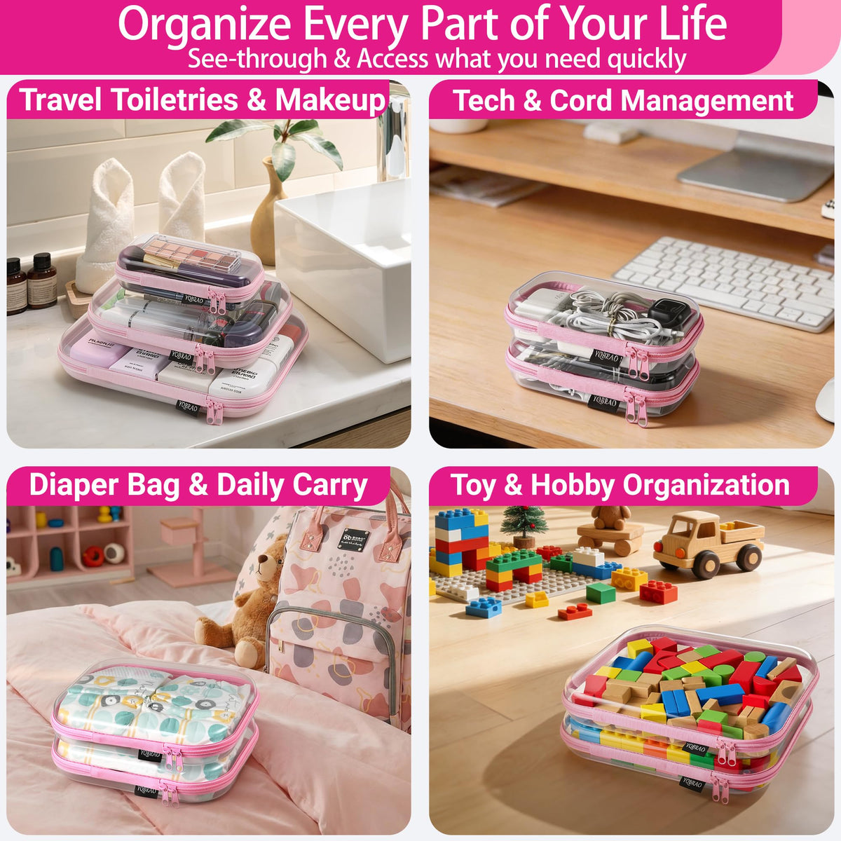 YQBRAO medium pouch with brushes and tubes, easy-access daily organization