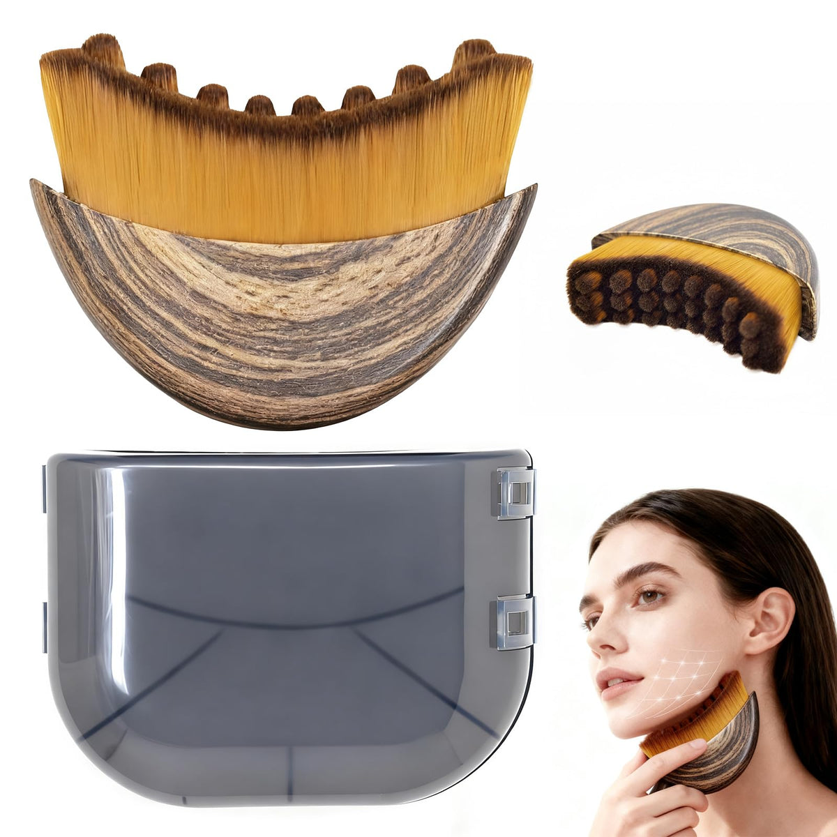 Yqzjjjust front view of contour face brush showing ergonomic shape and ease of use