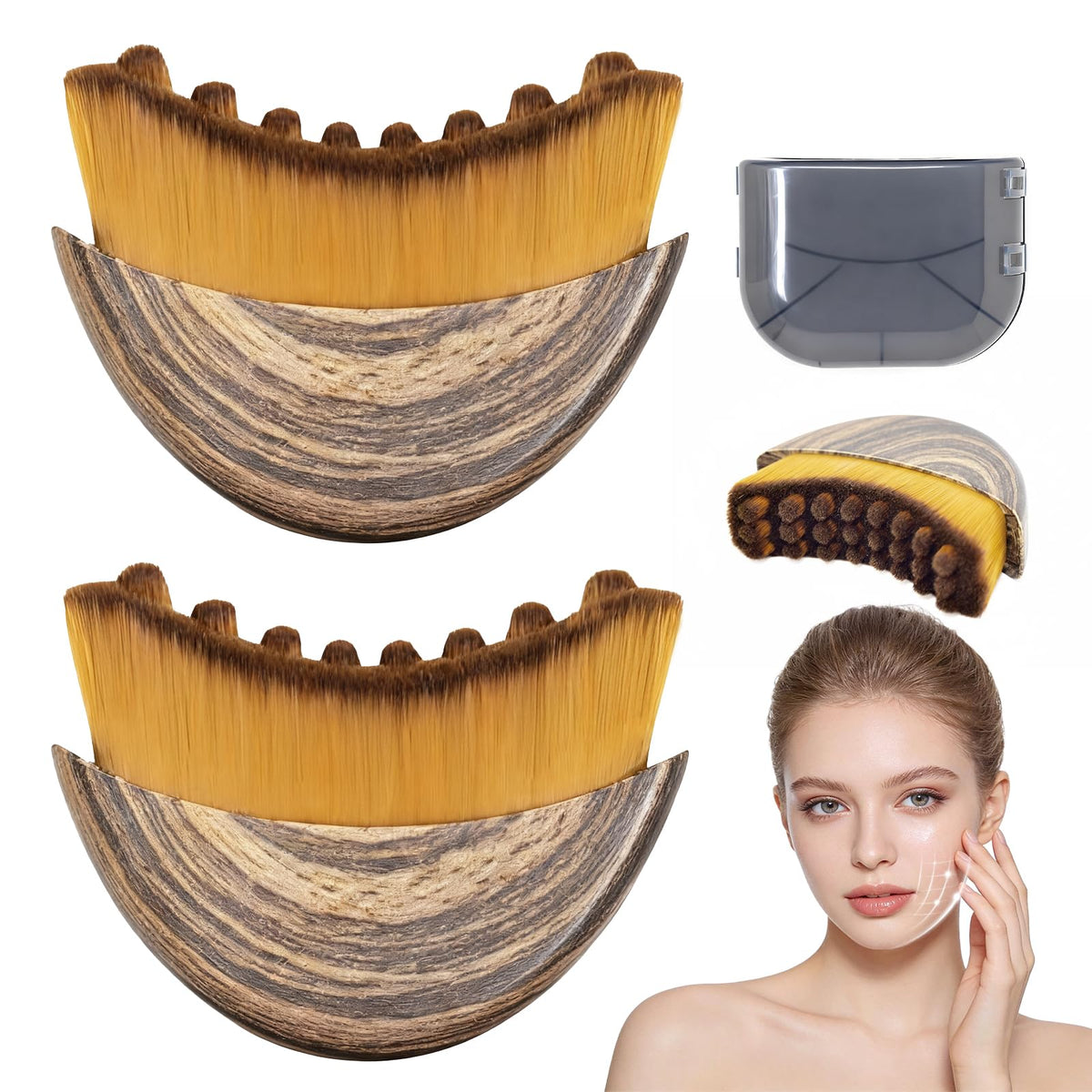Yqzjjjust front view of two contour face brushes showing compact pack, ideal for travel