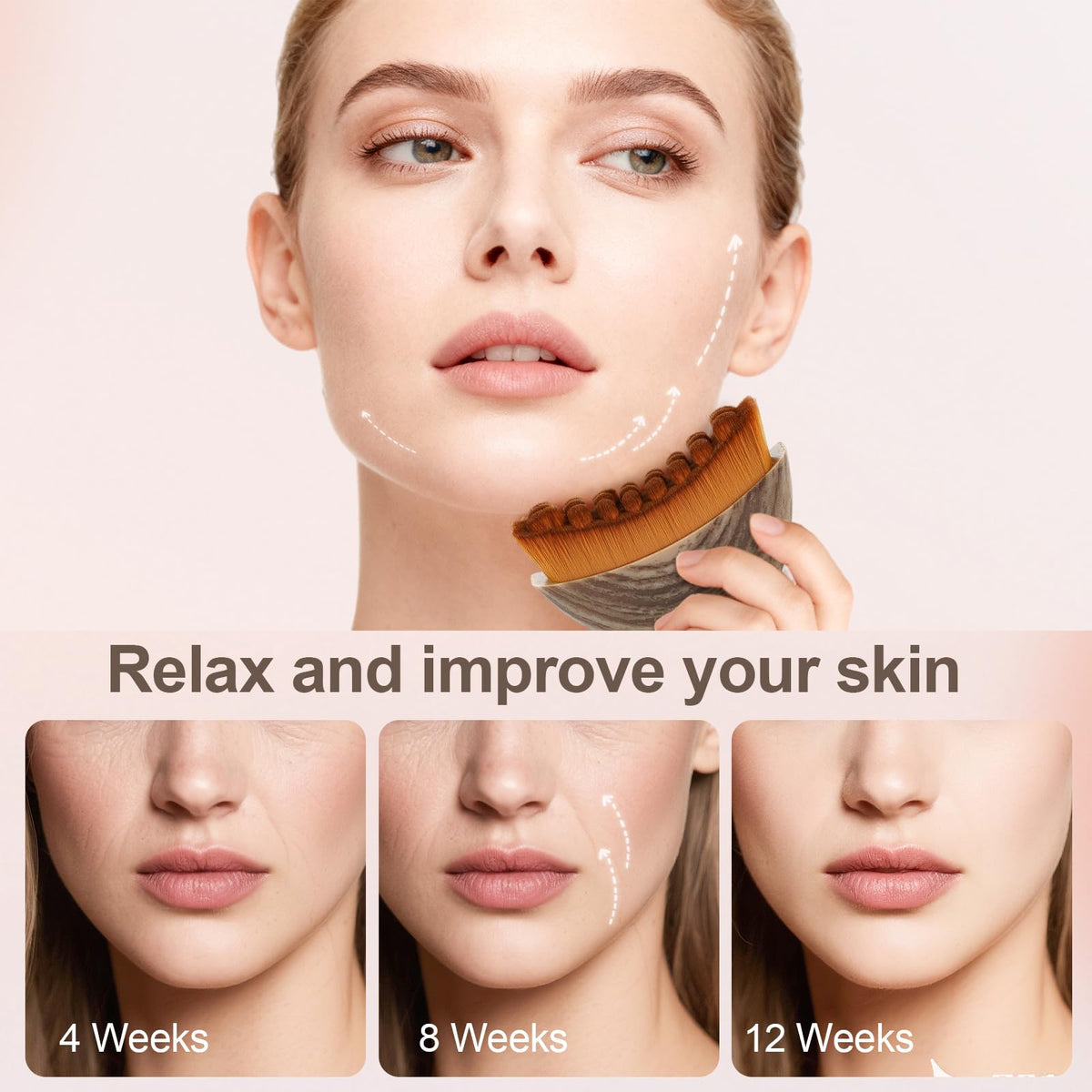 Yqzjjjust brush used along jawline demonstrating lymphatic massage benefit
