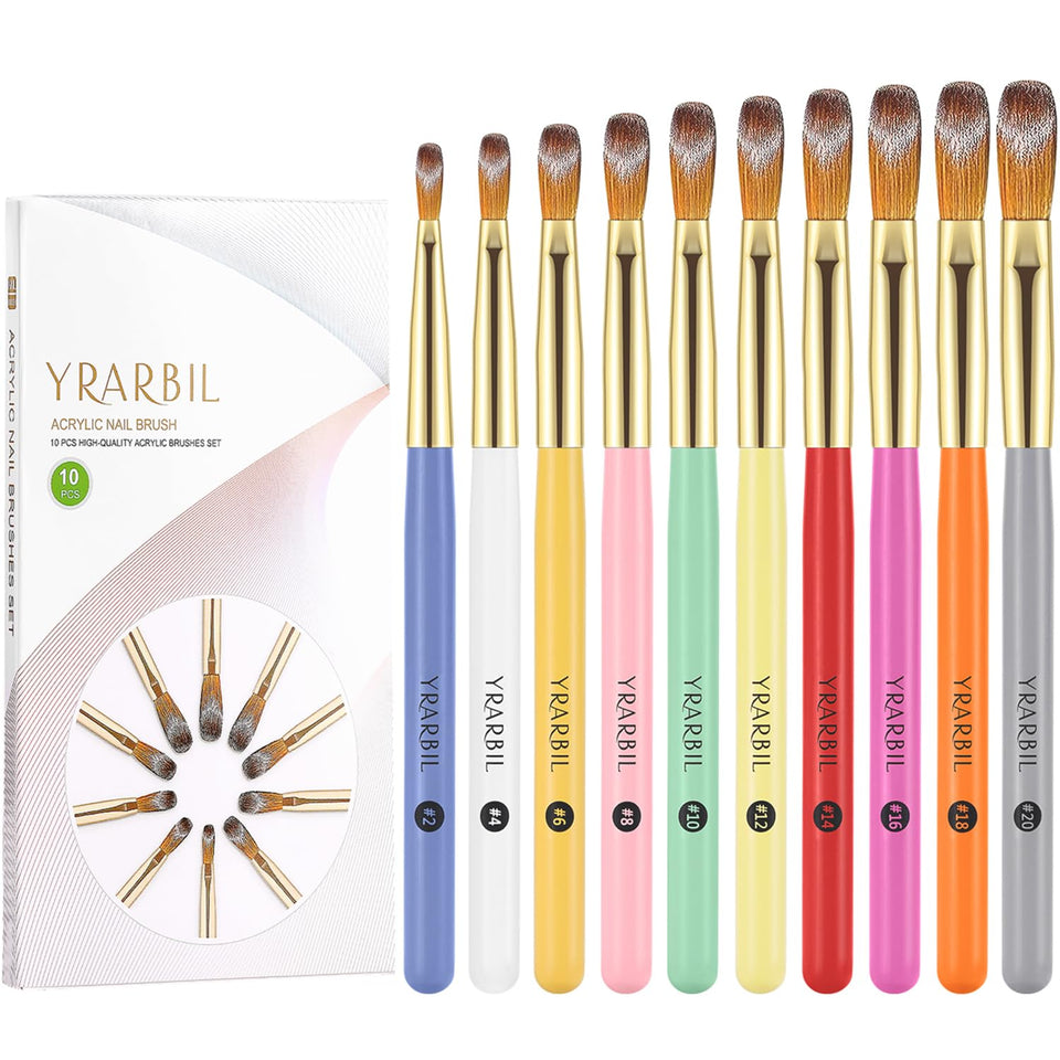 Yrarbil front packaging showing all 10 brushes and colorful handles for easy choice