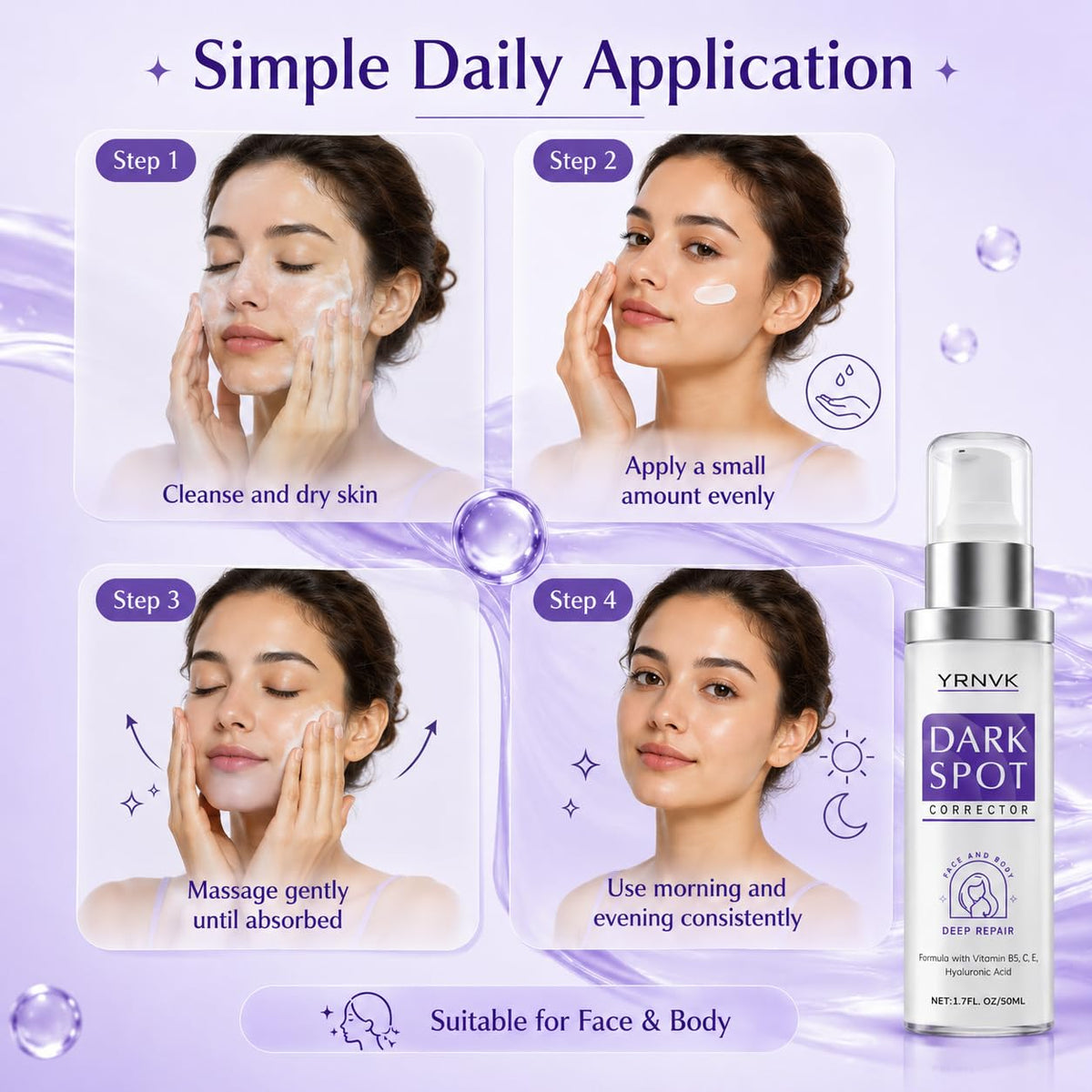 YRNVK application on face demonstrating targeted spot treatment and smoothing
