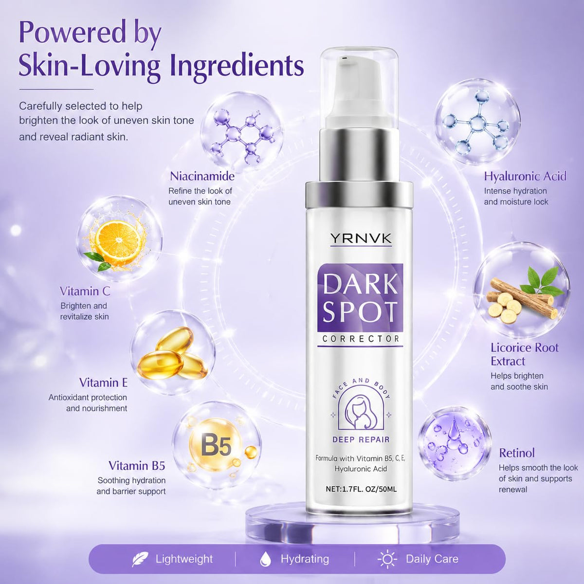 YRNVK serum texture droplet on fingertip showing lightweight absorbent feel