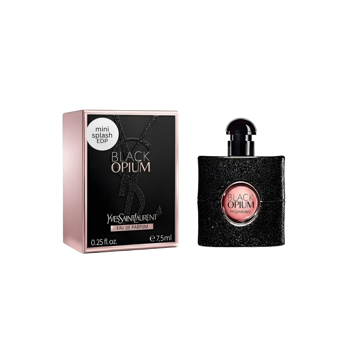 Yves Saint Laurent mini front view showing elegant bottle and brand recognition benefit