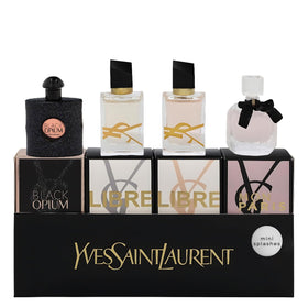 Yves Saint Laurent front packaging of 4-piece mini set shows elegant box and convenience