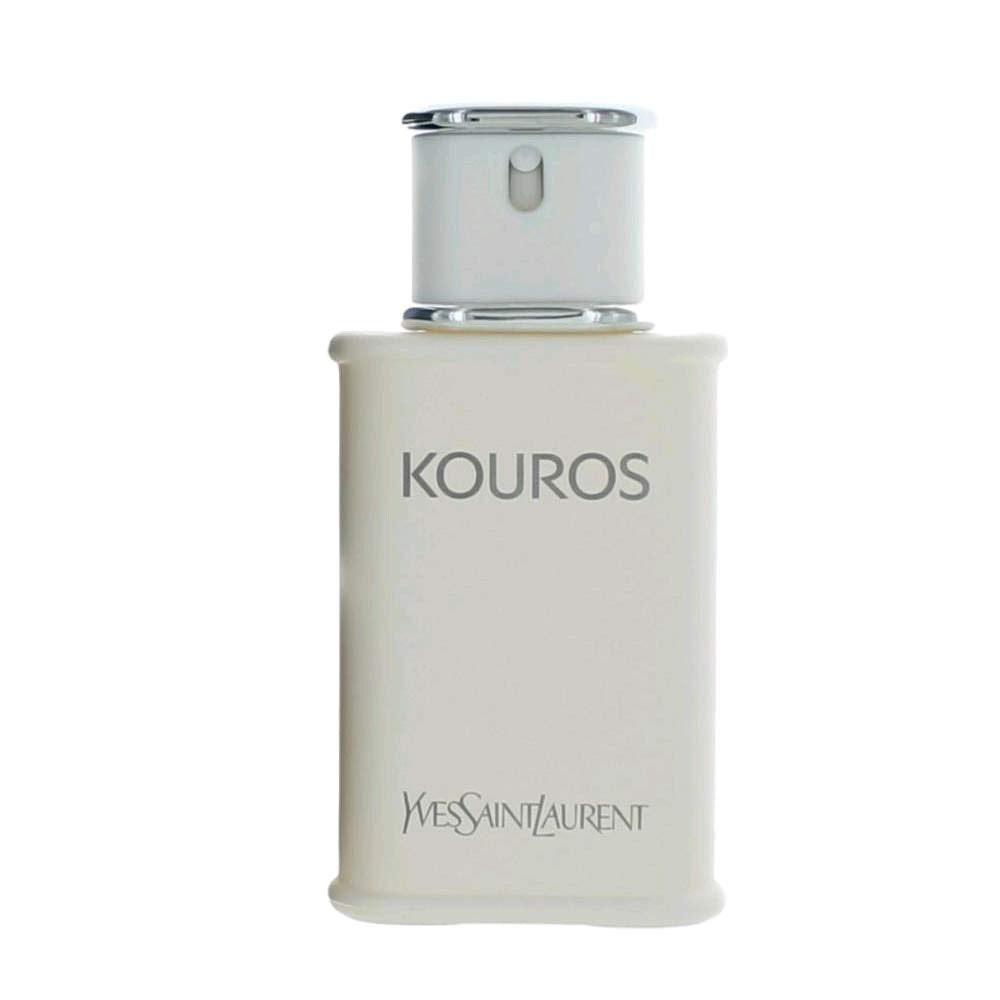 Yves Saint Laurent Kouros bottle close-up highlighting spray nozzle and refined finish