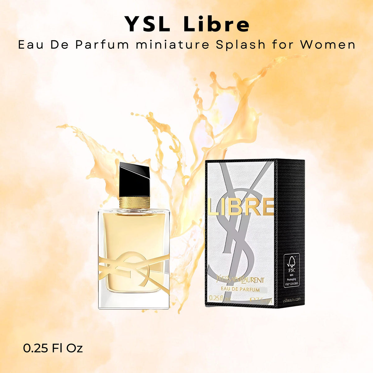Yves Saint Laurent libre mini top label detail highlighting brand name and refillable feel