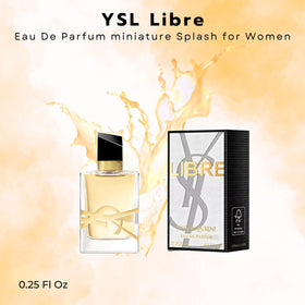 Yves Saint Laurent libre mini top label detail highlighting brand name and refillable feel