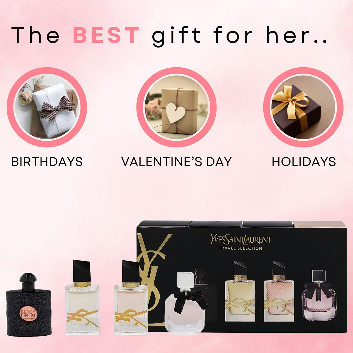 Yves Saint Laurent mini sprays inside a travel purse showing easy grab-and-go luxury