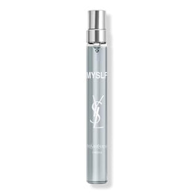Yves Saint Laurent travel spray front view showing sleek bottle and label for elegant portability