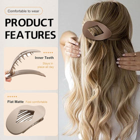 Yswulj clip securing a half-up hairstyle, demonstrating secure hold and no-crease benefit