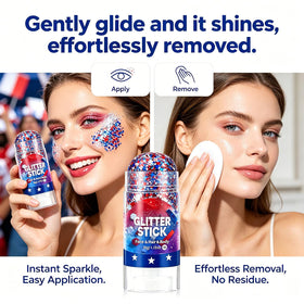 Yulight glitter stick family scene with kids wearing safe, gentle patriotic glitter