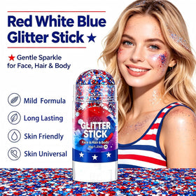 Yulight glitter stick adding red white blue accents to braids for long-lasting shine