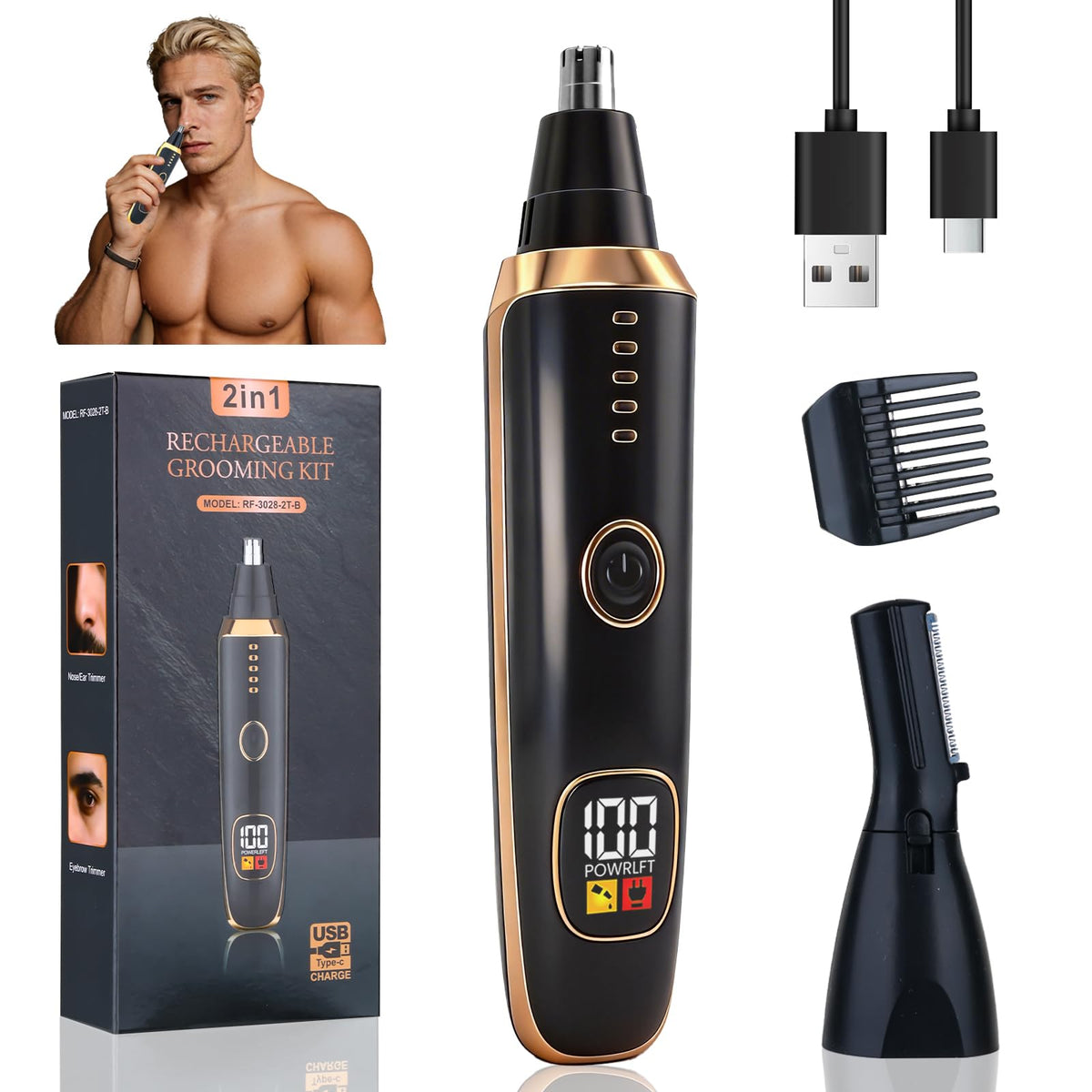 Yunmiss front view showing trimmer and packaging, highlights compact design