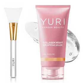 YURI BEAUTY front jar showing collagen night mask for clear packaging benefit