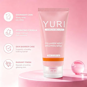 YURI ingredient label close-up, clarifies collagen-focused formulation benefit