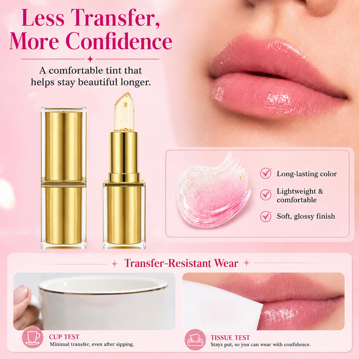 Yurisphere applied on model lips showing natural pink tint and moisturizing shine