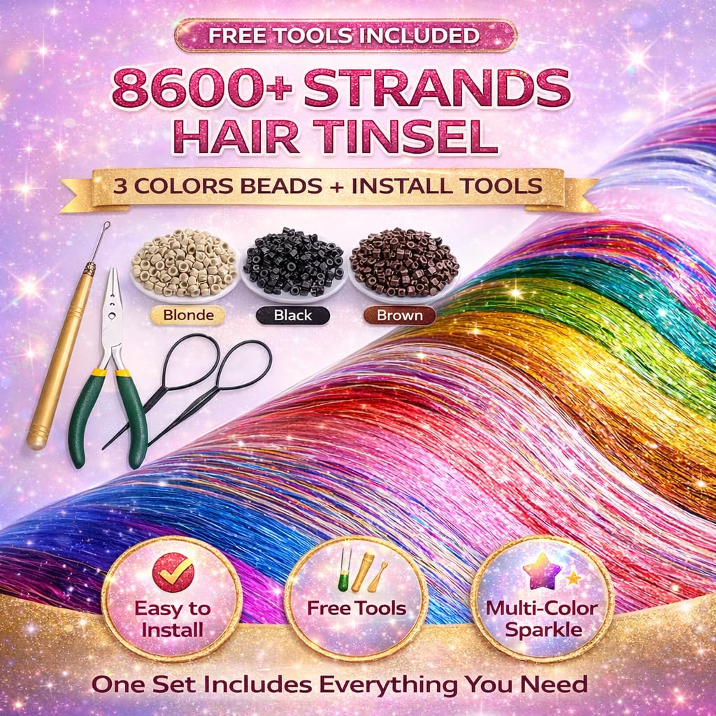 YUUYEE crochet hook applying tinsel to hair demonstrating simple use