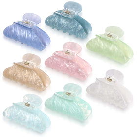 Yuxung front view of eight marble multicolor clips showing assortment and benefit