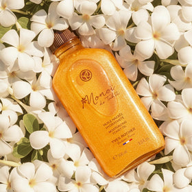 Chest and collarbone with subtle shimmer from Yves Rocher oil, enhances natural radiance