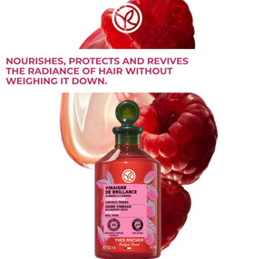 Bathroom scene with Yves Rocher raspberry rinse, showing salon-like shine at home
