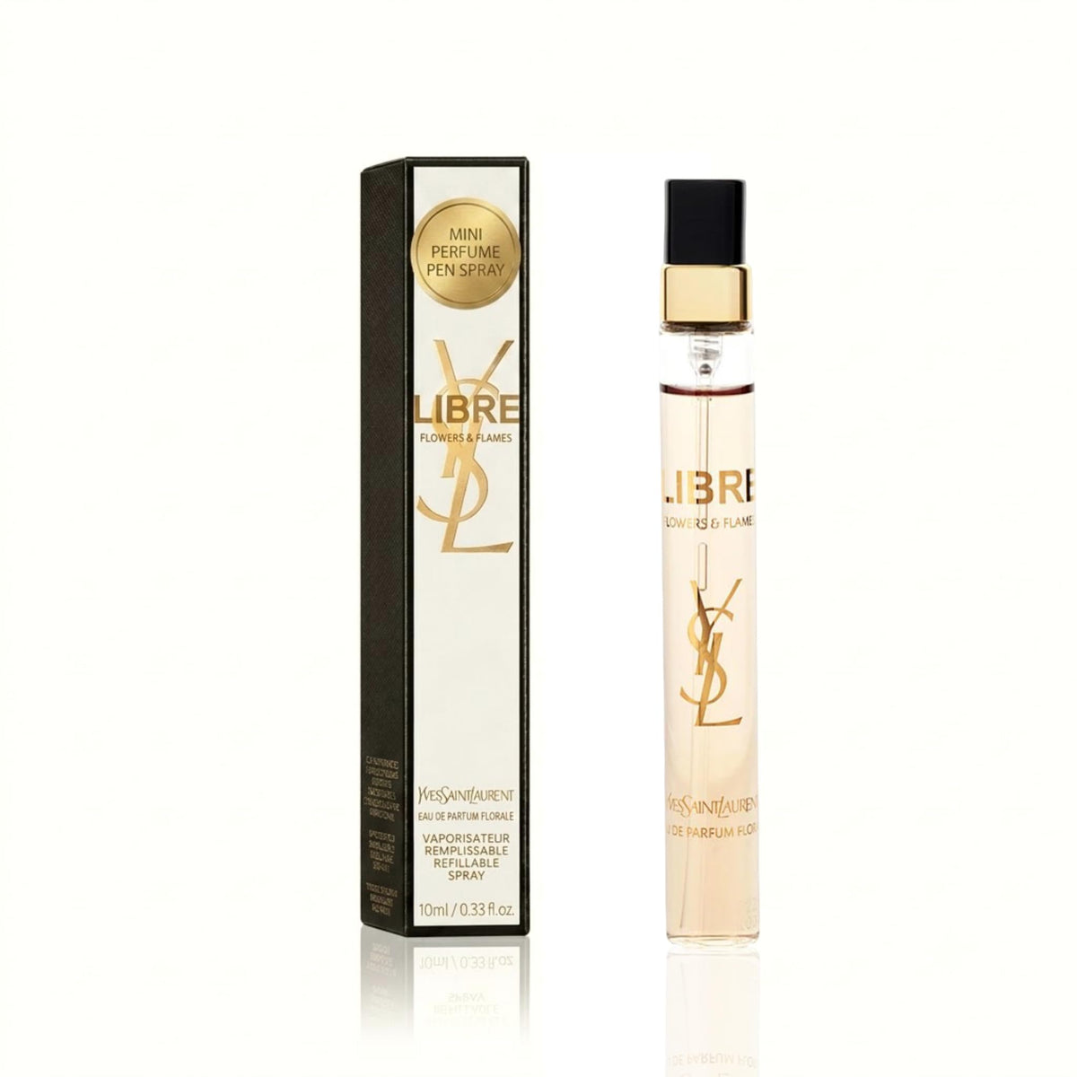 Yves Saint Laurent front bottle view showing compact travel design and polished branding