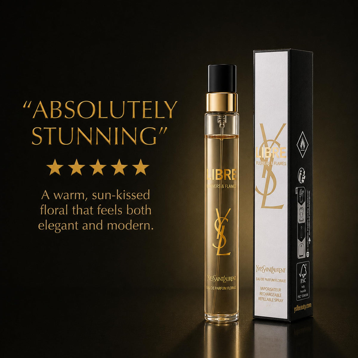 Yves Saint Laurent bottle inside a purse showing convenient on‑the‑go portability