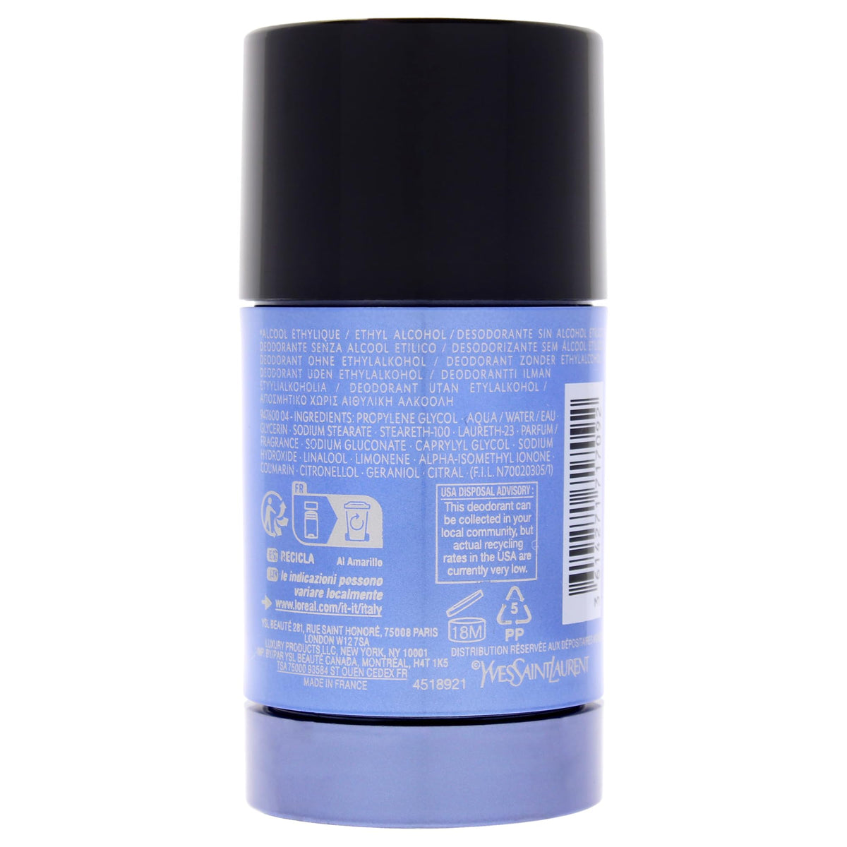 Yves Saint Laurent Y deodorant stick held in hand demonstrating compact travel size and easy application