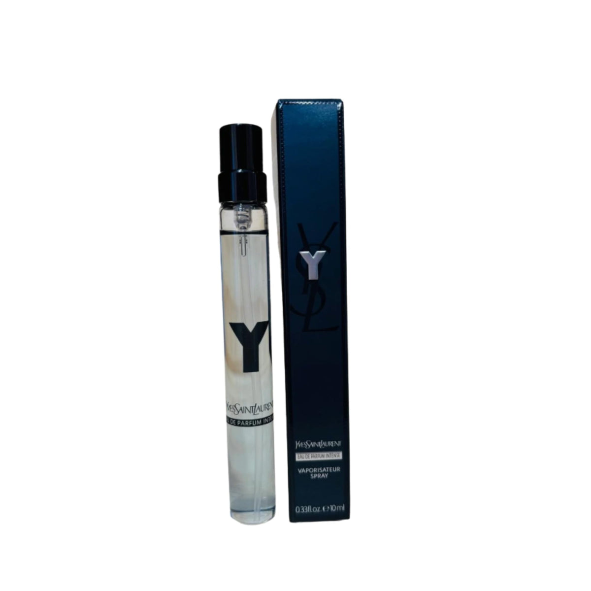 Yves Saint Laurent front packaging travel spray showing compact size and luxury appeal