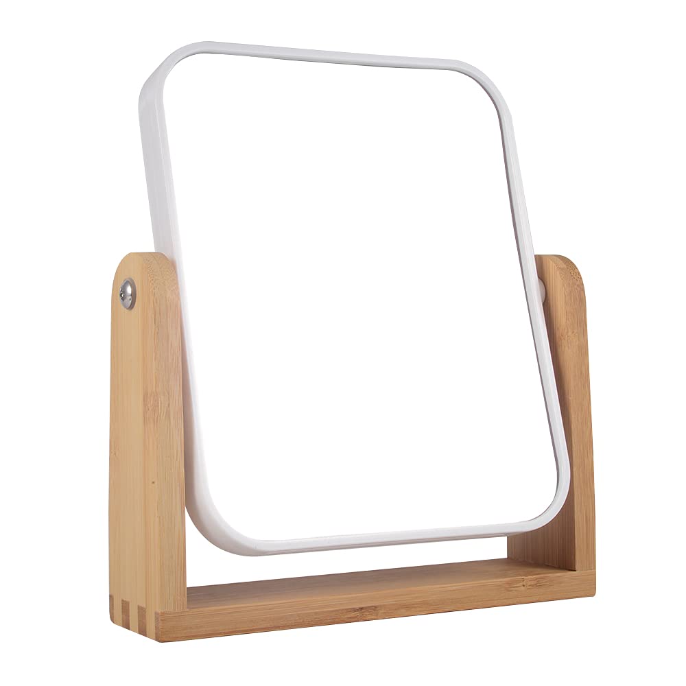 YYPDC front view showing square mirror and bamboo stand for stylish vanity