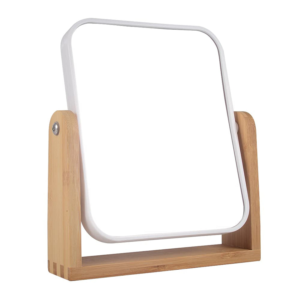YYPDC front view showing square mirror and bamboo stand for stylish vanity