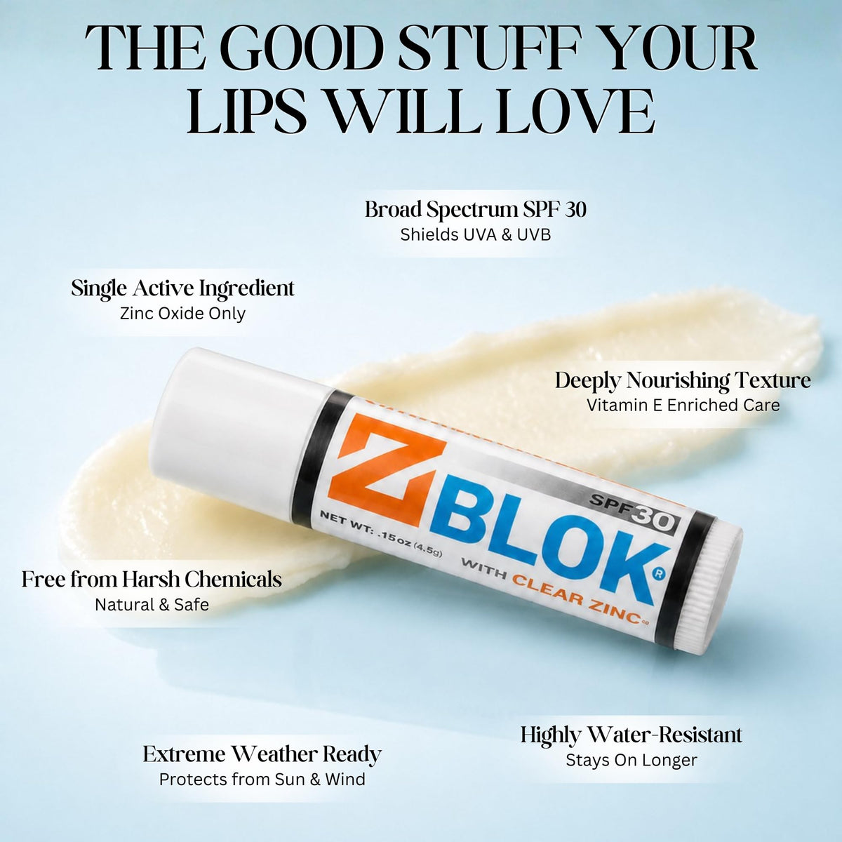 Z Blok being applied on lips for daily protection and non-greasy finish