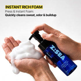 Z:SEA dispensing rich foam from pump for easy gentle cleansing