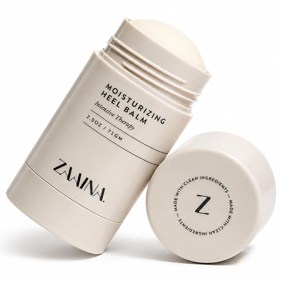 ZAAINA front packaging showing heel balm stick and benefits