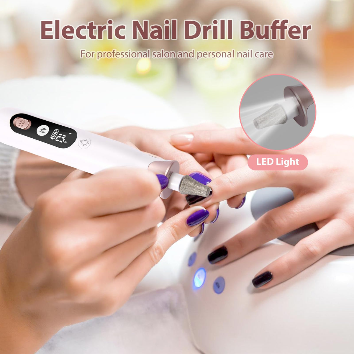 ZABOUL in use polishing acrylic nails demonstrating efficient, salon-quality results