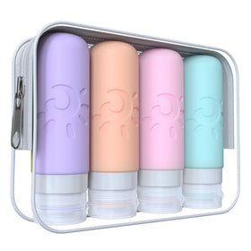 Zafit front view of multicolored travel bottles showing tidy kit and TSA compliance benefit