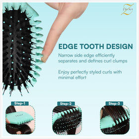 zainy brush in use on wet curls to define clumps and reduce frizz