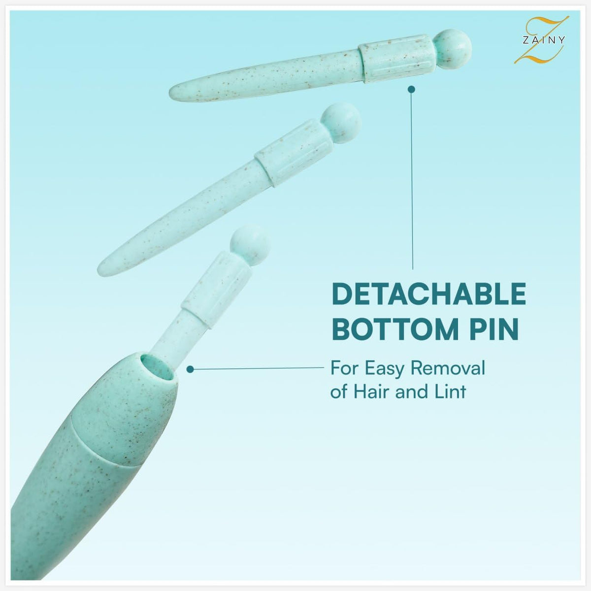 zainy cleaning pin and hanging loop detail for quick maintenance and storage