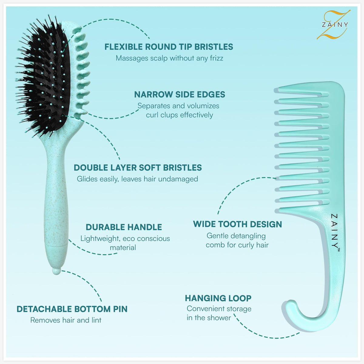 zainy ergonomic handle closeup offering comfortable grip and longer styling control