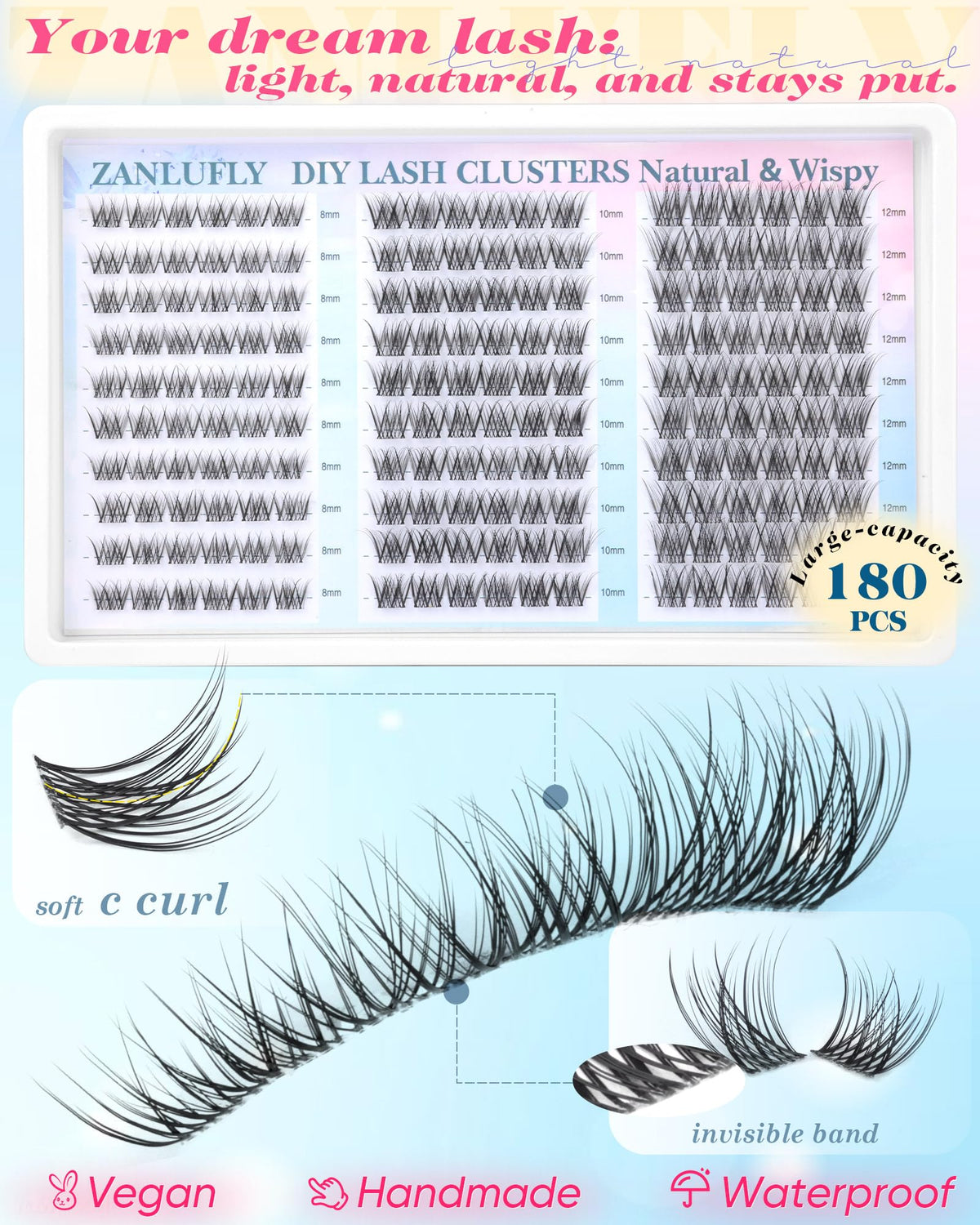 zanlufly application demo with hands placing clusters for quick DIY results