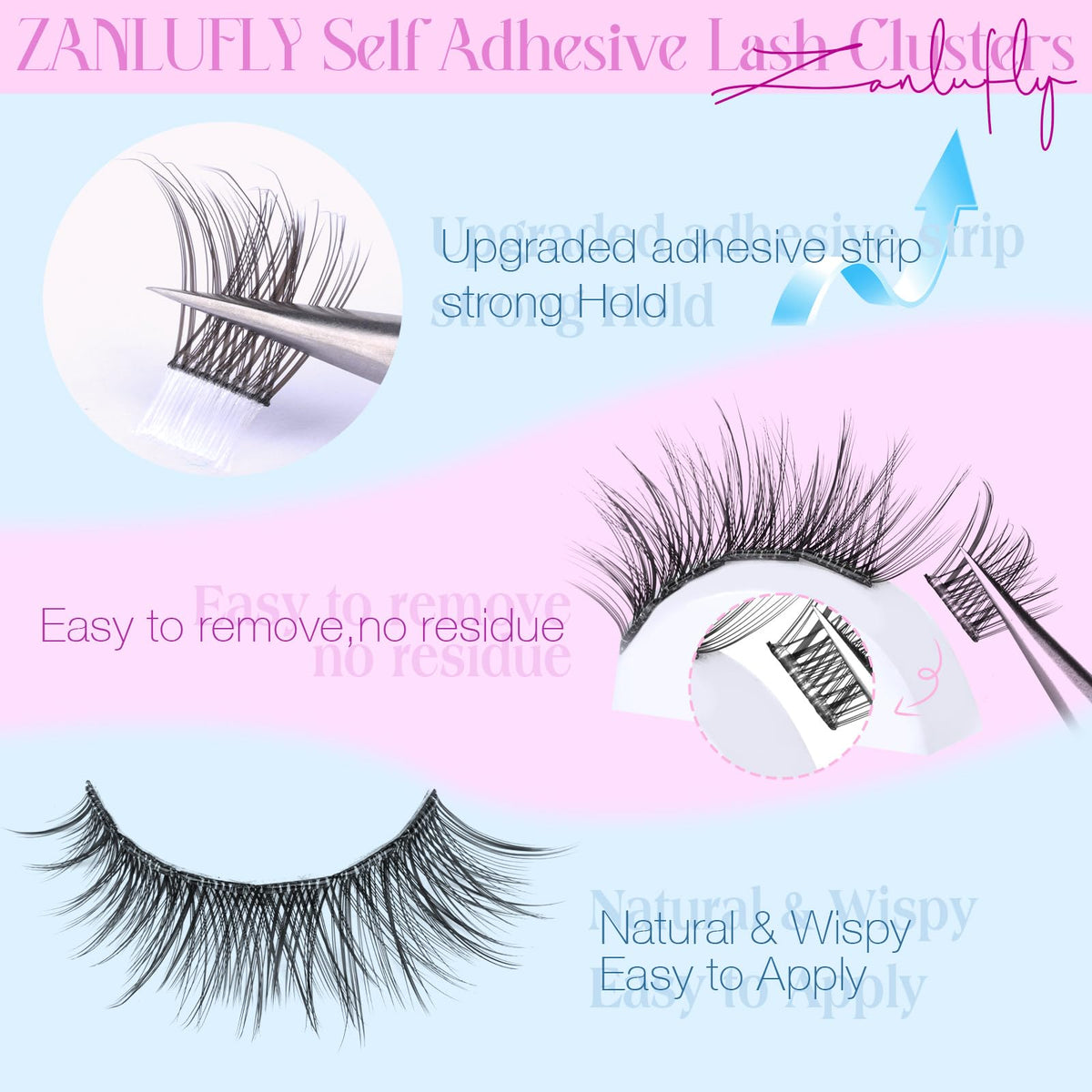 zanlufly close-up of upgraded adhesive strip highlighting long hold