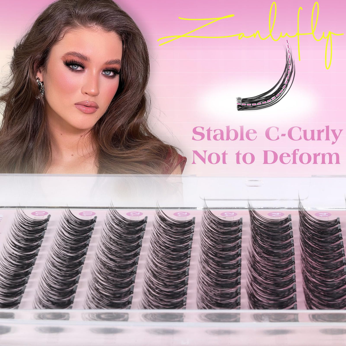 zanlufly lashes worn on eye providing natural lift and definition